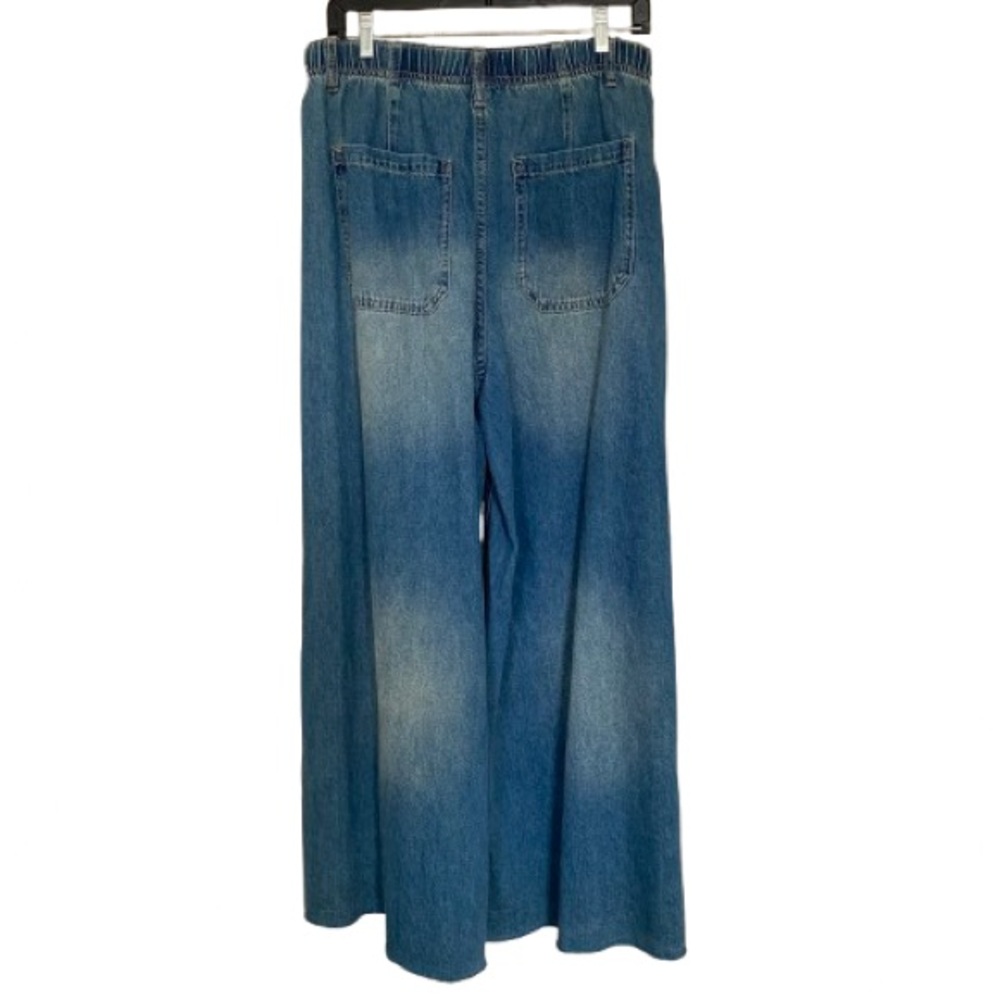 By Together Women’s Extra Wide Leg Jeans Size L Button Fly Drawstring Waist Boho - Picture 2 of 9